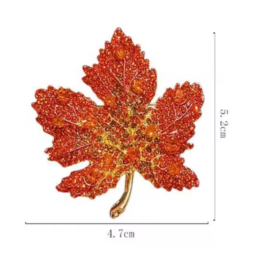 🍁 Autumn Maple Leaf Rhinestone Brooch – Orange Crystal Fall Pin - Picture 3 of 8